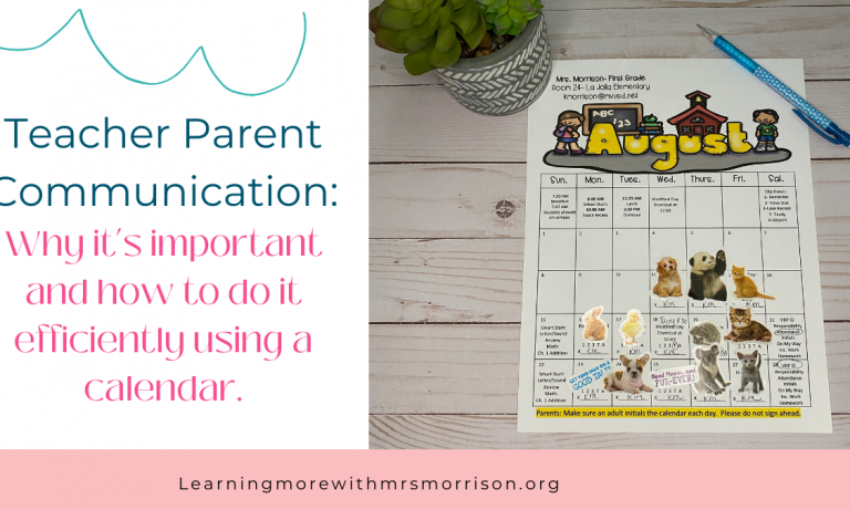Picture of completed Teacher Parent Communicator Calendar